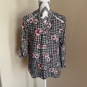 Wishful Park Black and White Checker w/ Floral Print - Size: Small